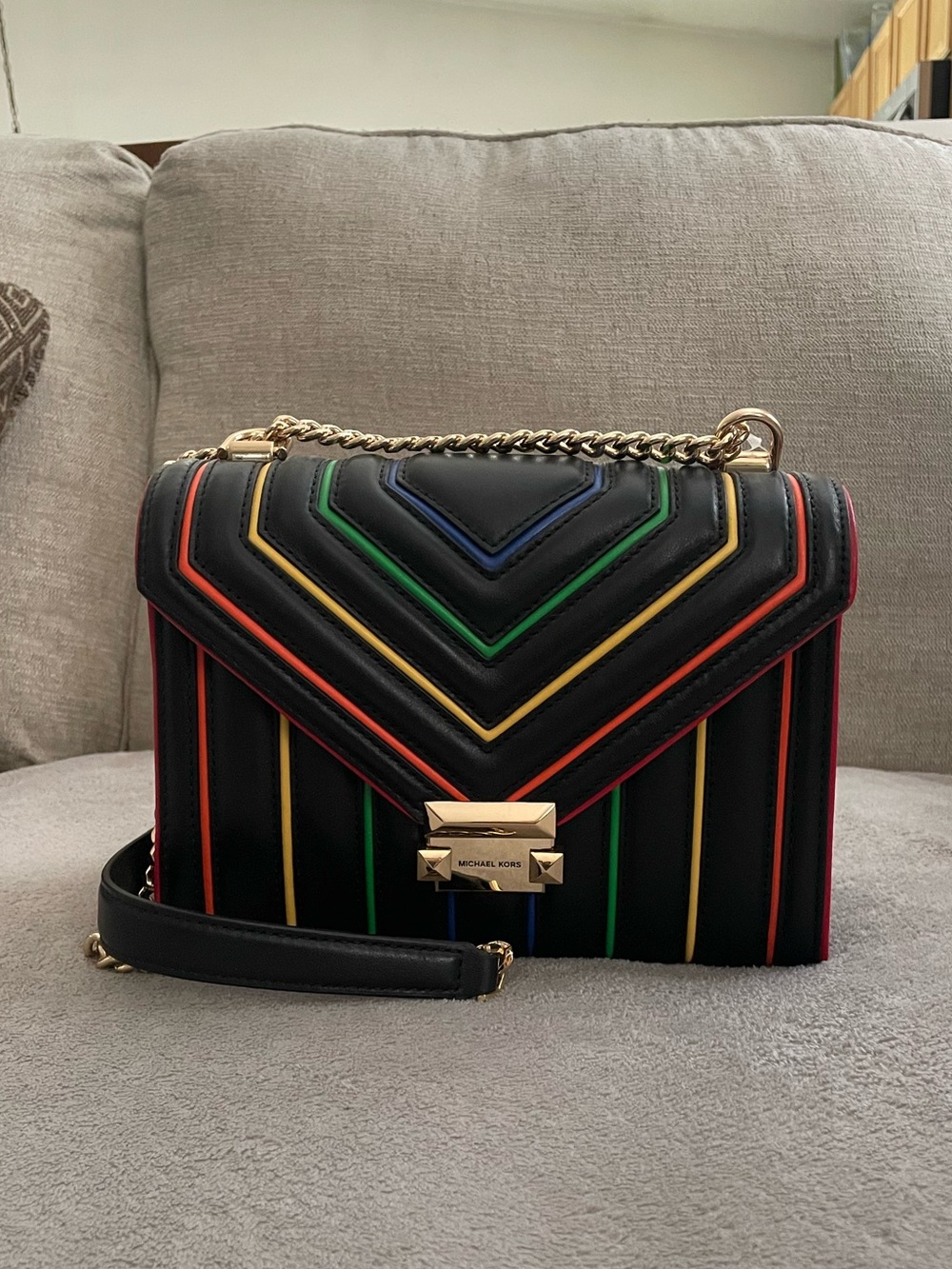 Michael Kors Black Striped Multicolor Whitney Bag - Picture 2 of 9